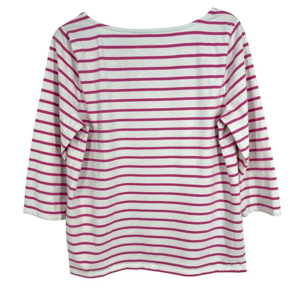 Talbots Sz Large "VACATION" Pink White Tropical 3/4 Sleeve Blouse Shirt Top - Picture 7 of 7